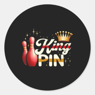 Couples Bowler League Bowling King Pin Wearing Cro Classic Round Sticker