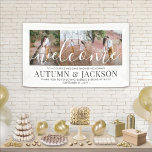 Couples Bridal Shower Elegant 3 Photo Welcome Banner<br><div class="desc">Welcome guests to a stylish couples wedding shower with an elegant custom 3 photo collage party banner. Pictures and all text are simple to personalise. (IMAGE PLACEMENT TIP: An easy way to centre a photo exactly how you want is to crop it before uploading to the Zazzle website.) The modern...</div>