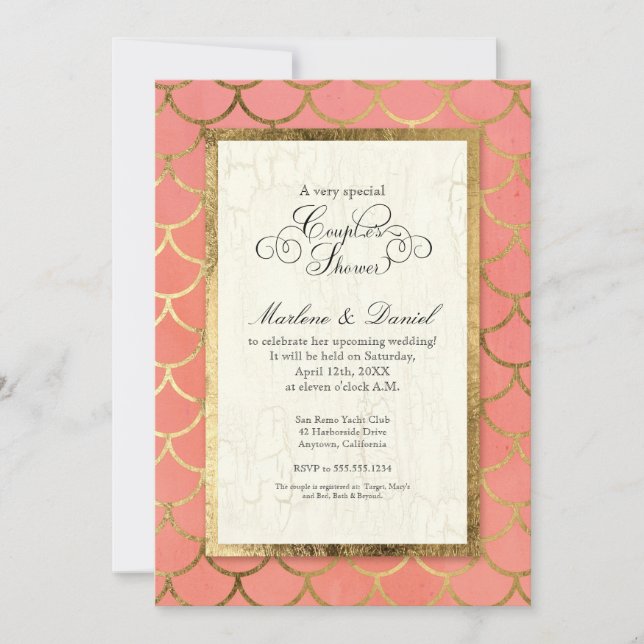 Couples Bridal Shower Geometric Scallop Shell Gold Invitation (Front)
