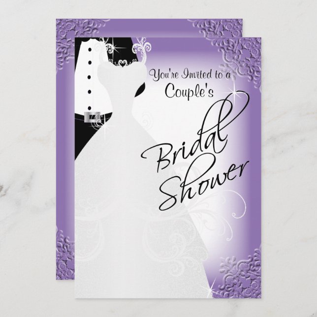 Couple's Bridal Shower in an Elegant Purple Invitation (Front/Back)