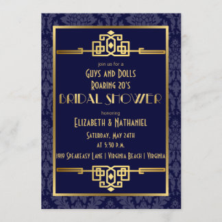Couples' Bridal Shower Roaring 20s Art Deco | Blue Invitation