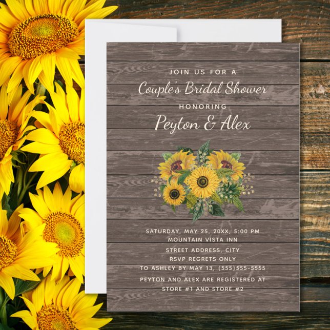 Couples Bridal Shower Rustic Wood Sunflowers Invitation (Sunflowers on rustic wood couples bridal shower invitation)