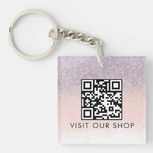 Couples Business QR Code Monogrammed  Glitter  Key Ring
