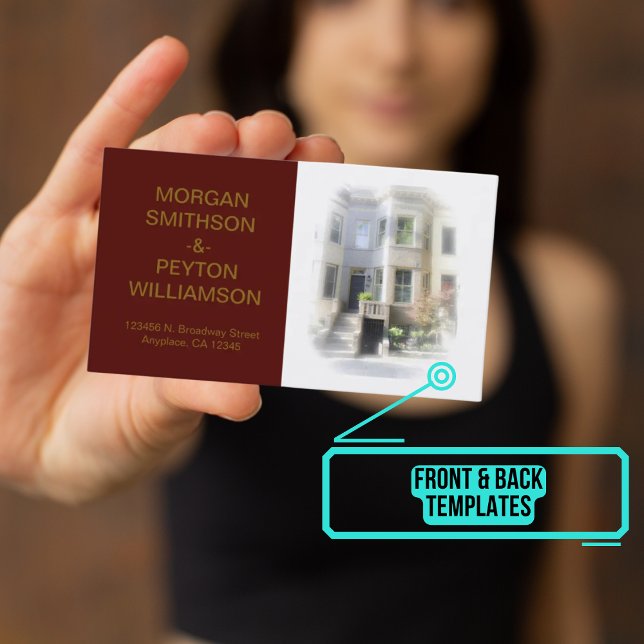 Couples Calling Card - Photo w Border Burgandy (This design has easily customizable templates for text and photo.)