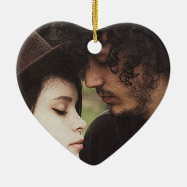 Couple's  Christmas Photo Keepsake Ceramic Ornament (Front)