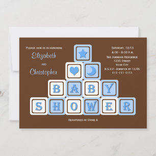 Couples Coed Baby Shower Invitation Blue Blocks