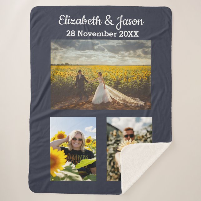 Couples custom photo collage names and dates sherpa blanket (Front)
