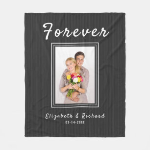 Couples Custom Photo Personalised Text Striped Fleece Blanket