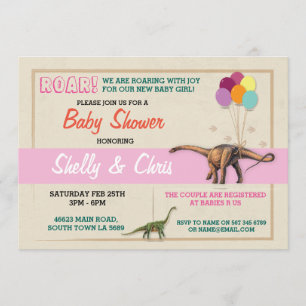 Couples Dinosaur Baby Shower It's a Girl Invite