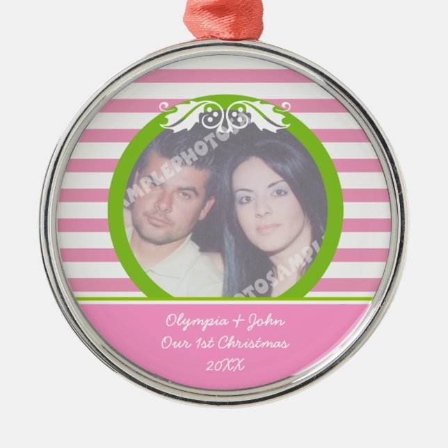 Couple's firs/1st Christmas wedding photo ornament (Front)