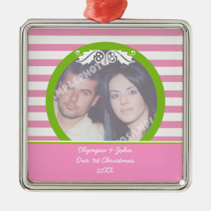 Couple's firs/1st Christmas wedding photo ornament