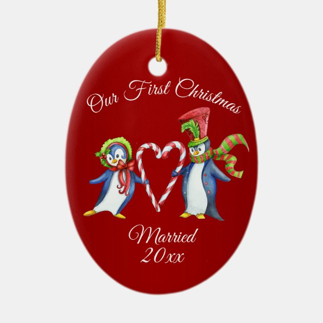 Couples First Christmas Holiday Ceramic Ornament (Front)