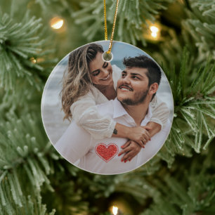 Couples First Christmas Photo Name Ceramic Ornament