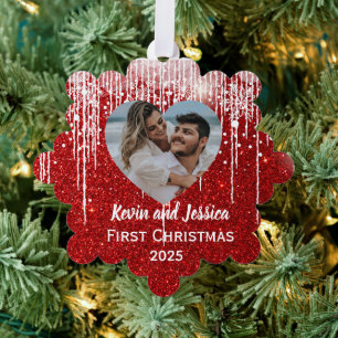 Couples First Christmas Photo Name  Tree Decoration Card