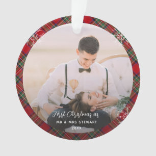 Couple's First Christmas Photos Stewart Tartan Ornament