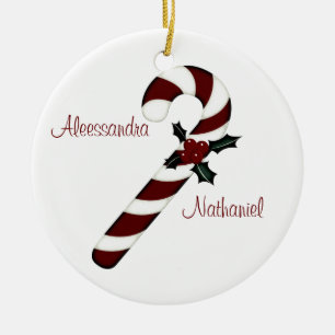 "Couple's First Christmas" - Red/White Candy Cane Ceramic Tree Decoration