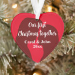 Couple's first Christmas together romantic photo Ornament<br><div class="desc">Couple's first Christmas together romantic photo Ornament. Romantic xmas tree decoration for couple, newlyweds, boyfriend and girlfriend, husband and wife, spouse, newly weds, honeymooners, bride and groom, lovers etc. Bright red love symbol with script typography. Heart shape design with white ribbon for hanging it up. Don't forget to kiss under...</div>