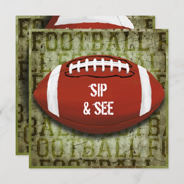Couples Football Sip & See Green Grunge Invitation (Front/Back)