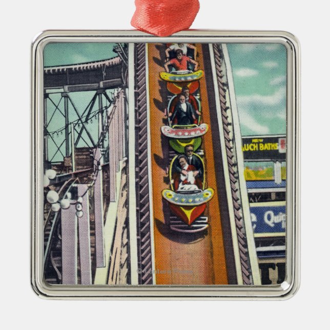 Couples Going Down the Flying Turns Ride Metal Ornament (Front)