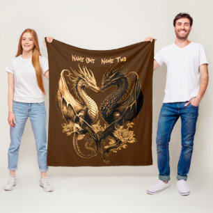 Couples Gold Dragons Add Names 50"x60" Fleece Blanket