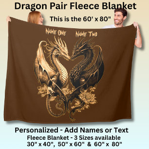 Couples Gold Dragons Add Names 60"x80" Fleece Blanket