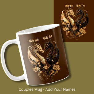 Couples Gold Dragons Add Names  Coffee Mug