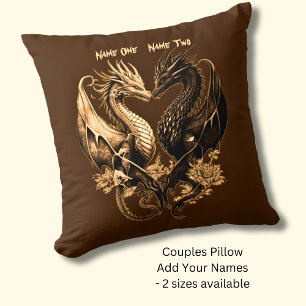 Couples Gold Dragons Add Names Cushion