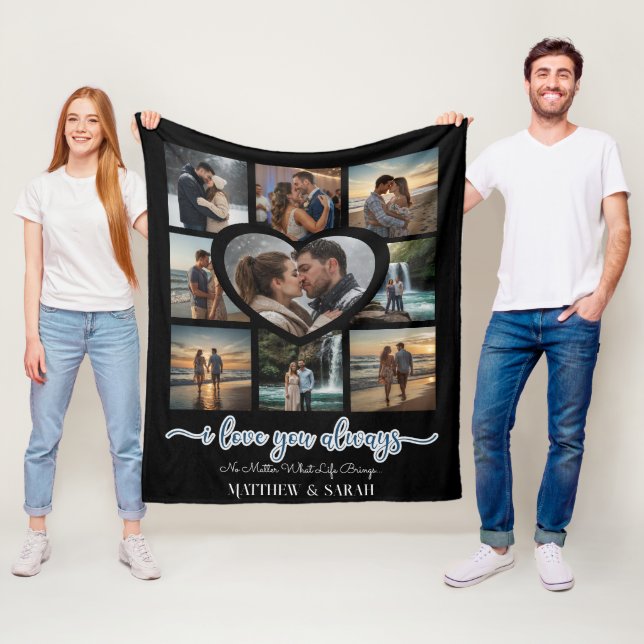 Couples I Love You Heart Nine Photo Fleece Blanket (In Situ)