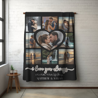 Couples I Love You Heart Nine Photo Fleece Blanket
