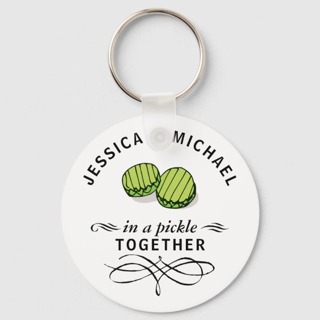 Couples' In a Pickle Together Personalised Key Ring (Front)