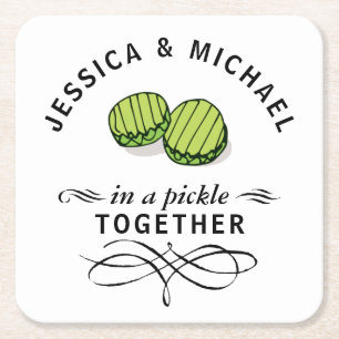 Couples' In a Pickle Together Personalised Square Paper Coaster