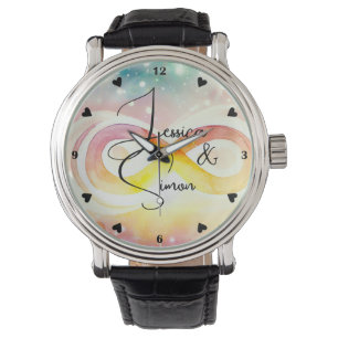 Couples Infinity Symbol Endless Rainbow Watercolor Watch