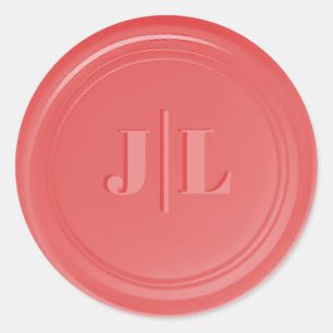 Couples Initial Monogram Faux Wax Seal Coral