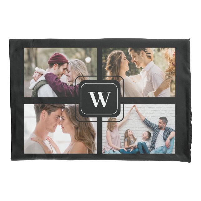 Couples Initials 4 Photo Monogram Pillowcase (Front)