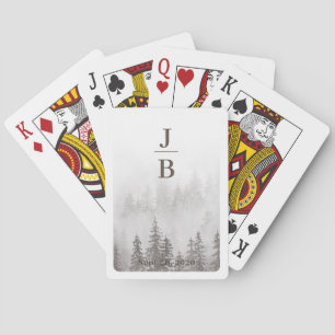 Couples Initials Evergreens in Fog Forest Grey Playing Cards