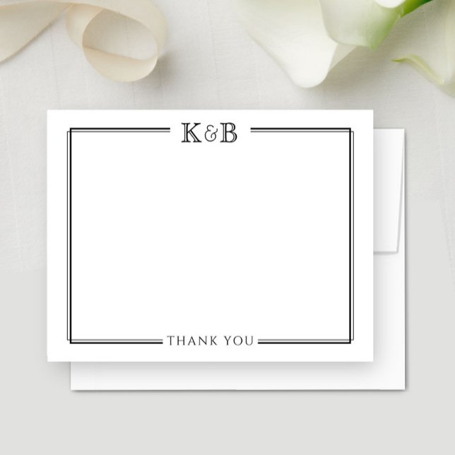 Couple's Initials Newlywed Black & White Thank You Card (Creator Uploaded)