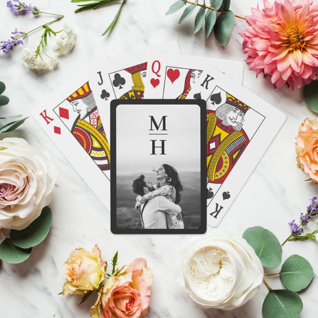 Couples Initials Retro Photo Monogram Black Playing Cards (Creator Uploaded)