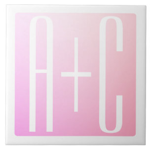 Couple's Initials   Subtle Pink Gradation Ceramic Tile