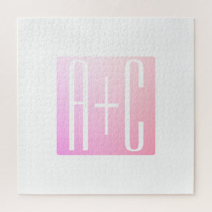 Couple's Initials   Subtle Pink Gradation Jigsaw Puzzle