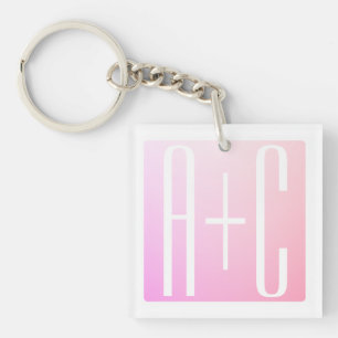 Couple's Initials Subtle Pink Gradation Key Ring