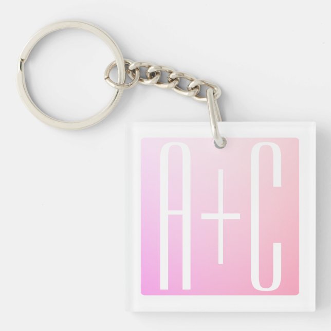Couple's Initials | Subtle Pink Gradation Key Ring (Front)