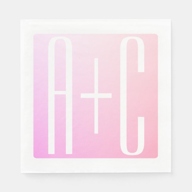 Couple's Initials | Subtle Pink Gradation Napkin (Front)