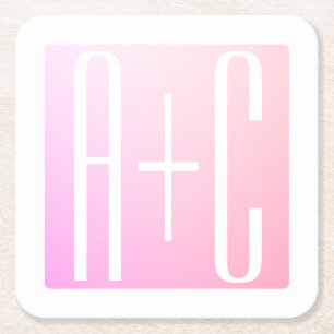 Couple's Initials   Subtle Pink Gradation Square Paper Coaster