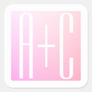 Couple's Initials   Subtle Pink Gradation Square Sticker