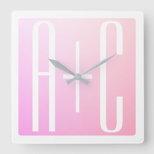 Couple's Initials | Subtle Pink Gradation Square Wall Clock (Front)