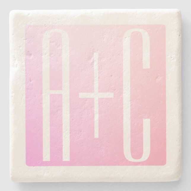 Couple's Initials | Subtle Pink Gradation Stone Coaster (Front)