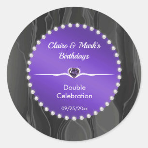 Couples Joint Milestone Birthday Purple Silk Party Classic Round Sticker