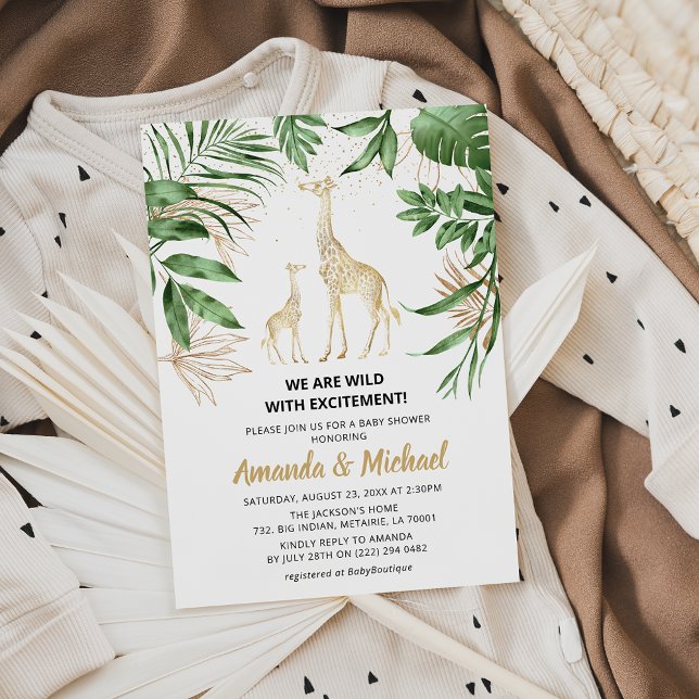 Couples Jungle Safari Greenery & Gold Baby Shower Invitation (Creator Uploaded)