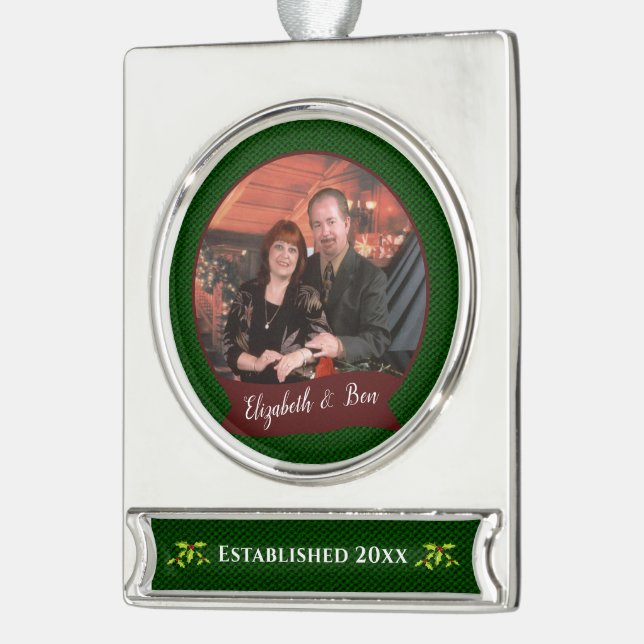 Couples Keepsake  Silver Plated Banner Ornament (Left)