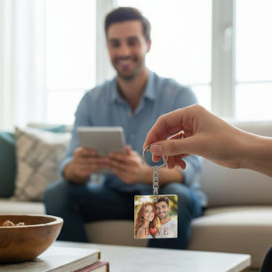 Couple's Love Heart Photo Keychain